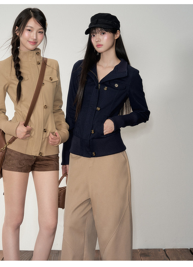 Soote Season Korean Style Turtleneck Zipper Slim Fit Jacket