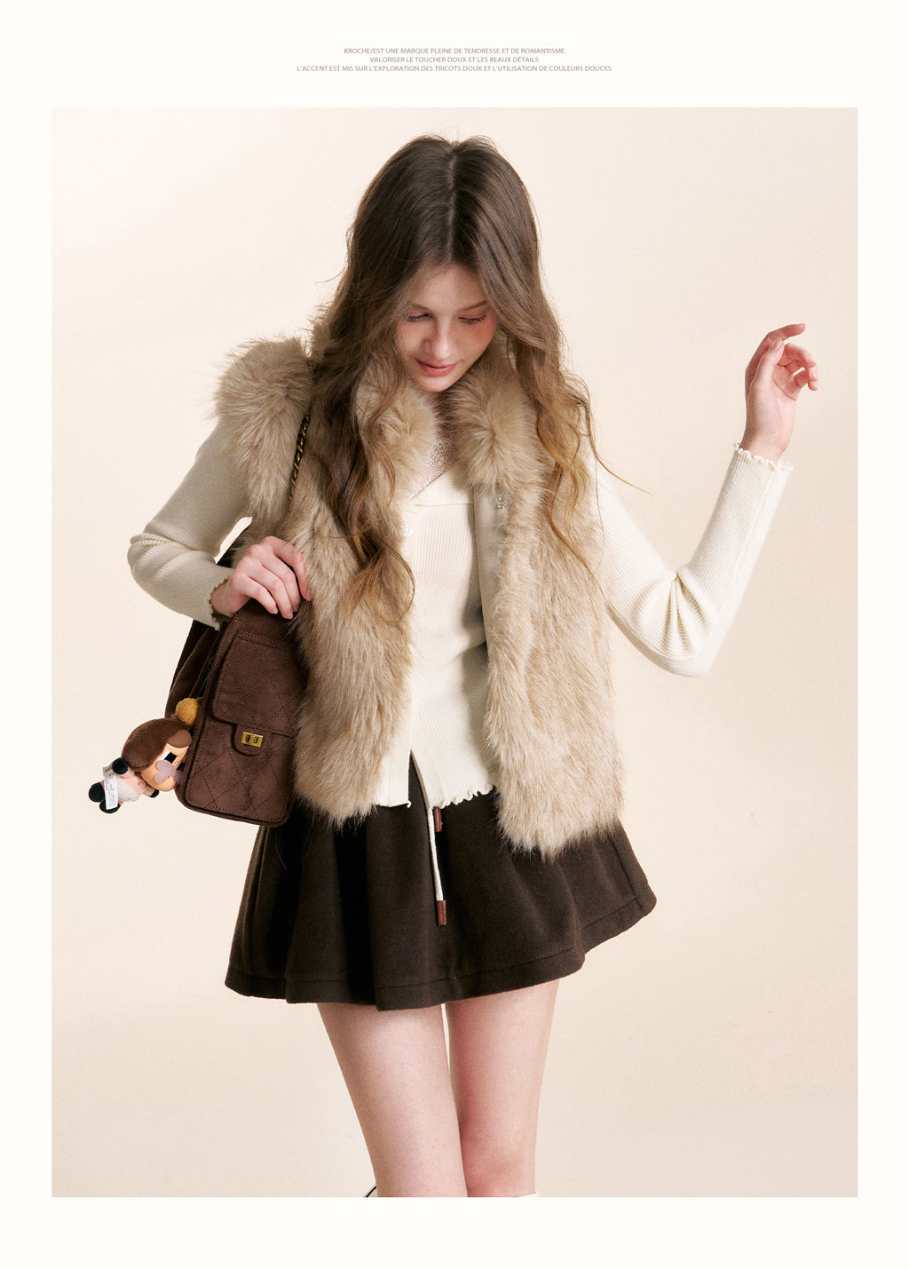 KROCHE Safari Core 25aw Eco-Friendly Fur Short Stand Collar Overcoat, Thick and Warm