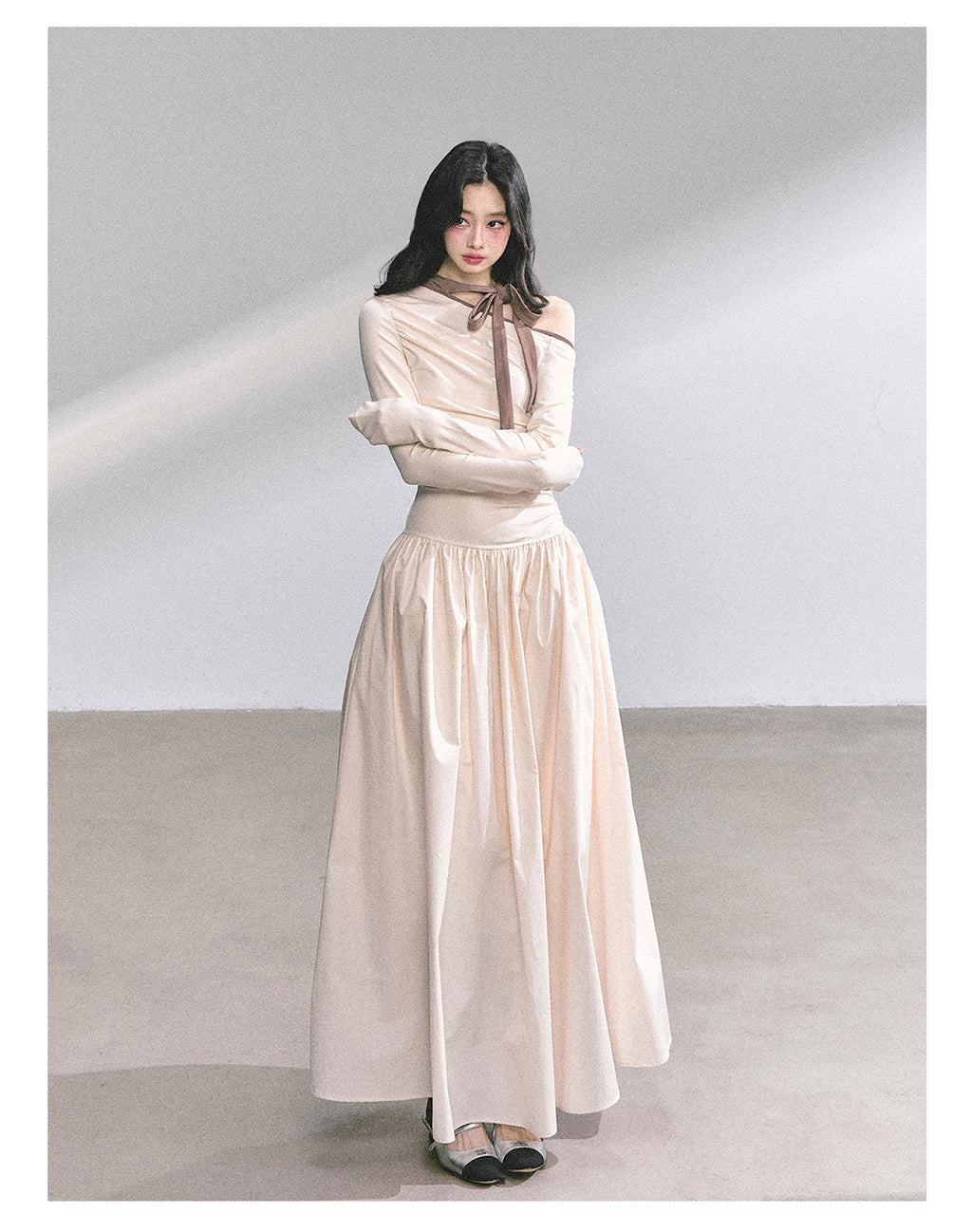 Shaoyeyan Vintage Retro Style Off-the-shoulder Long Sleeve Dress Fits and Cool for Royal Sisters Autumn Slim Waist Long Dress
