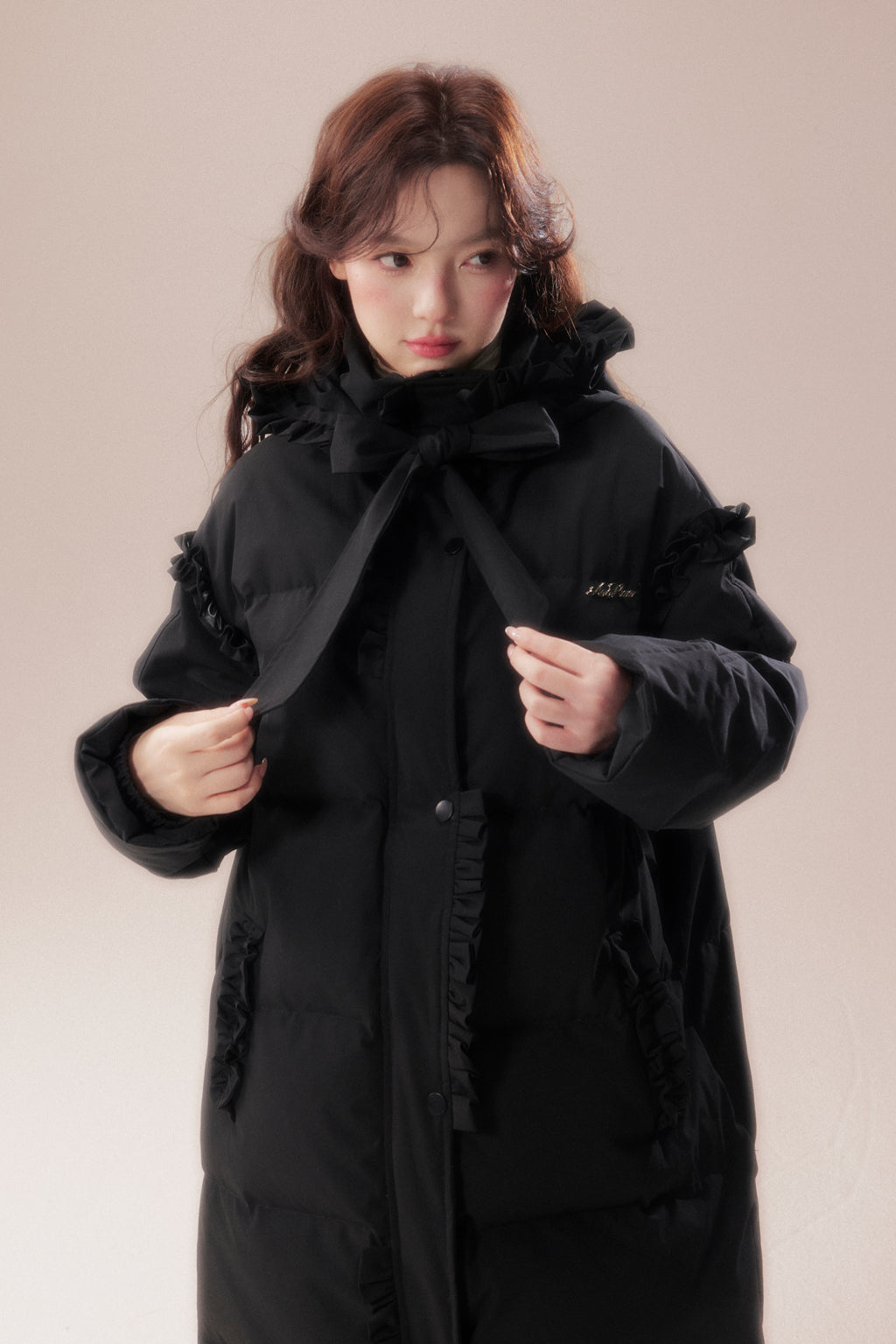 AOORAA 【Extreme Cold Series】The third generation of "Warm Winter in the Snow Country" original design waterproof long down jacket with lace trim