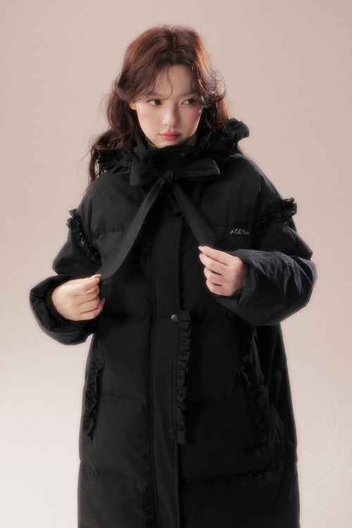 AOORAA 【Extreme Cold Product Series】Third generation original design "Warm winter in the land of snow" long waterproof down jacket with lace