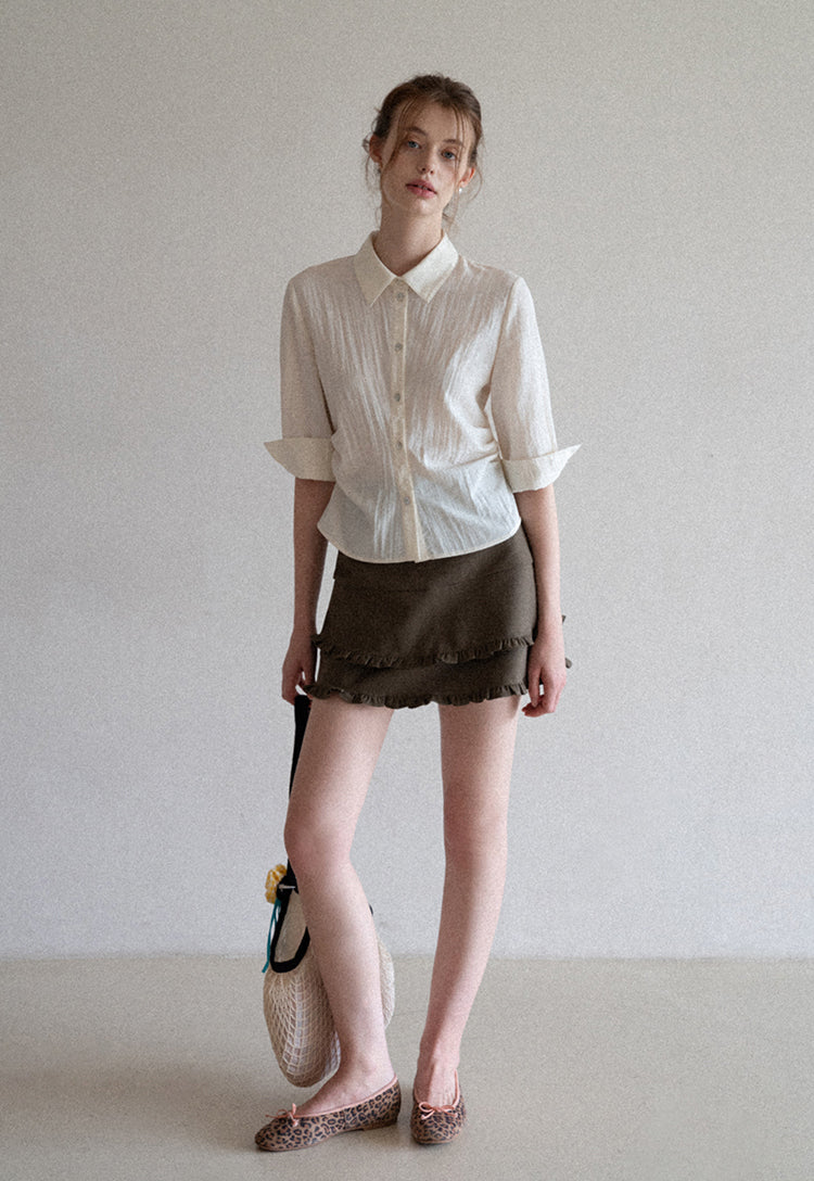 French style two-layer ruffled A-line dress for early autumn, high waist, body-hugging, anti-revealing EGGKA
