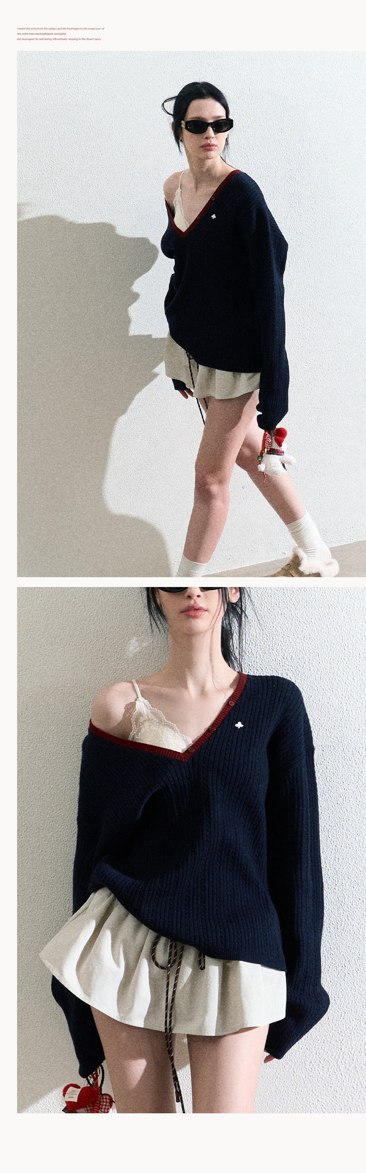 OAKMOO "The River Crossed Me" - Fashionable V-neck knit sweater, perfect for everyday wear and work.