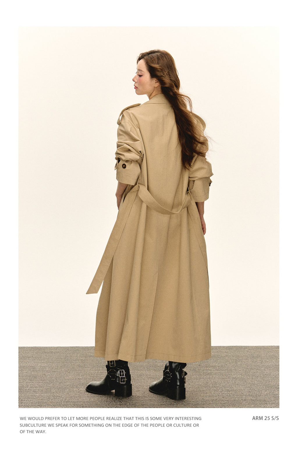Ariseism Women's Autumn Vintage Khaki Double-breasted Turn-down Lapel Windbreaker Jacket
