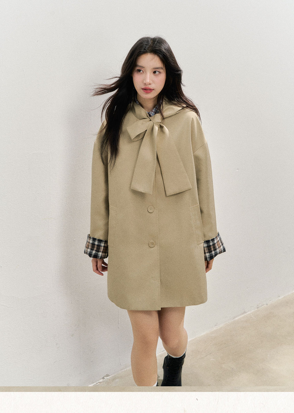SUNSETPARK "Autumn Overture" Classic Khaki Check Trench Coat
