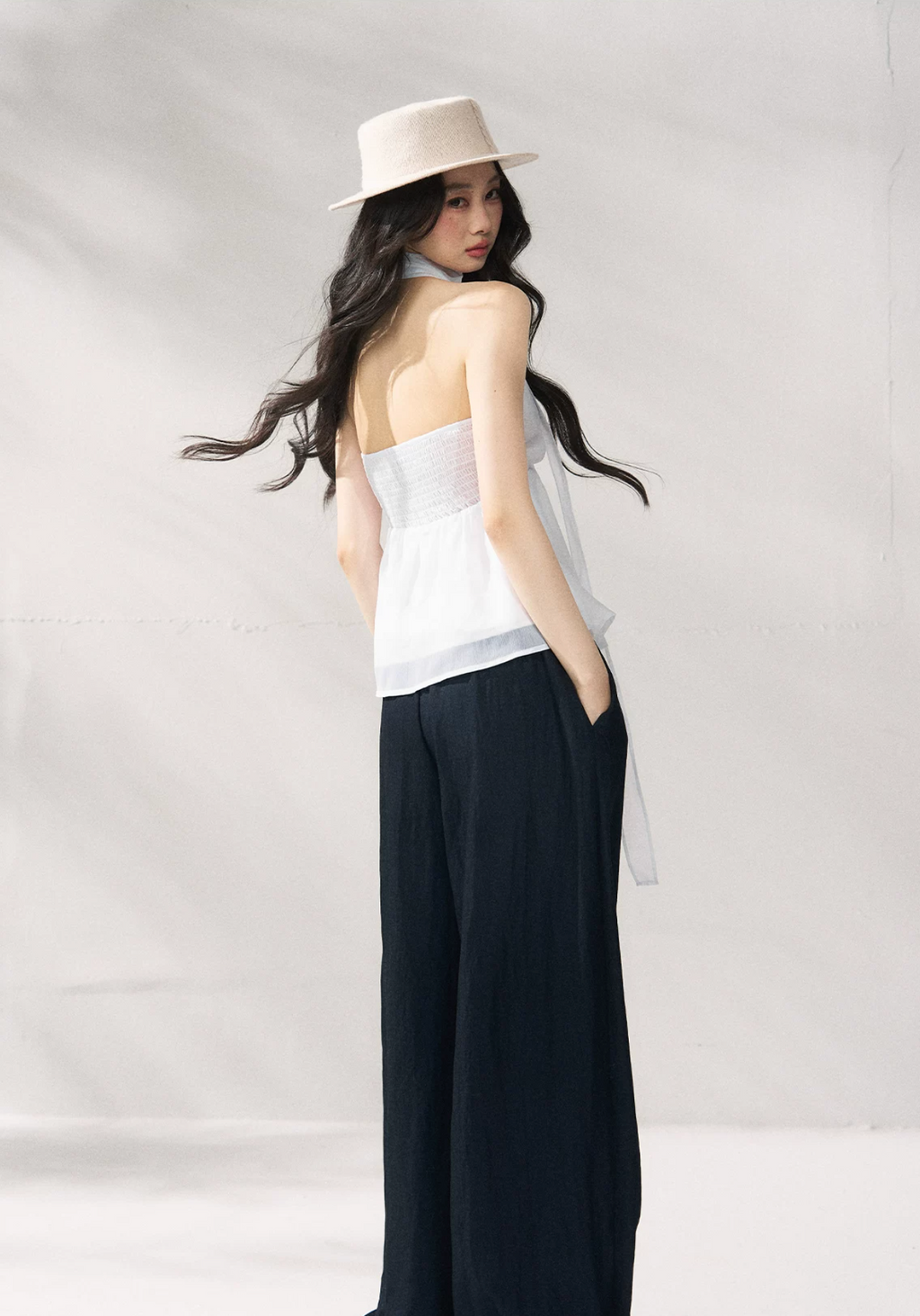7SHIFTIN High-waisted wide-leg pants with unique design, new summer style, flattering wide-leg pants, natural solid color