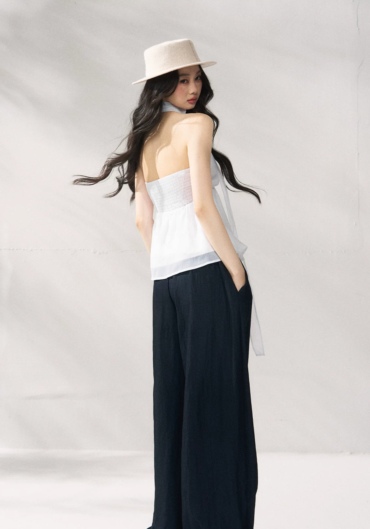 7SHIFTIN High-waisted wide-leg pants with unique design, new summer style, flattering wide-leg pants, natural solid color