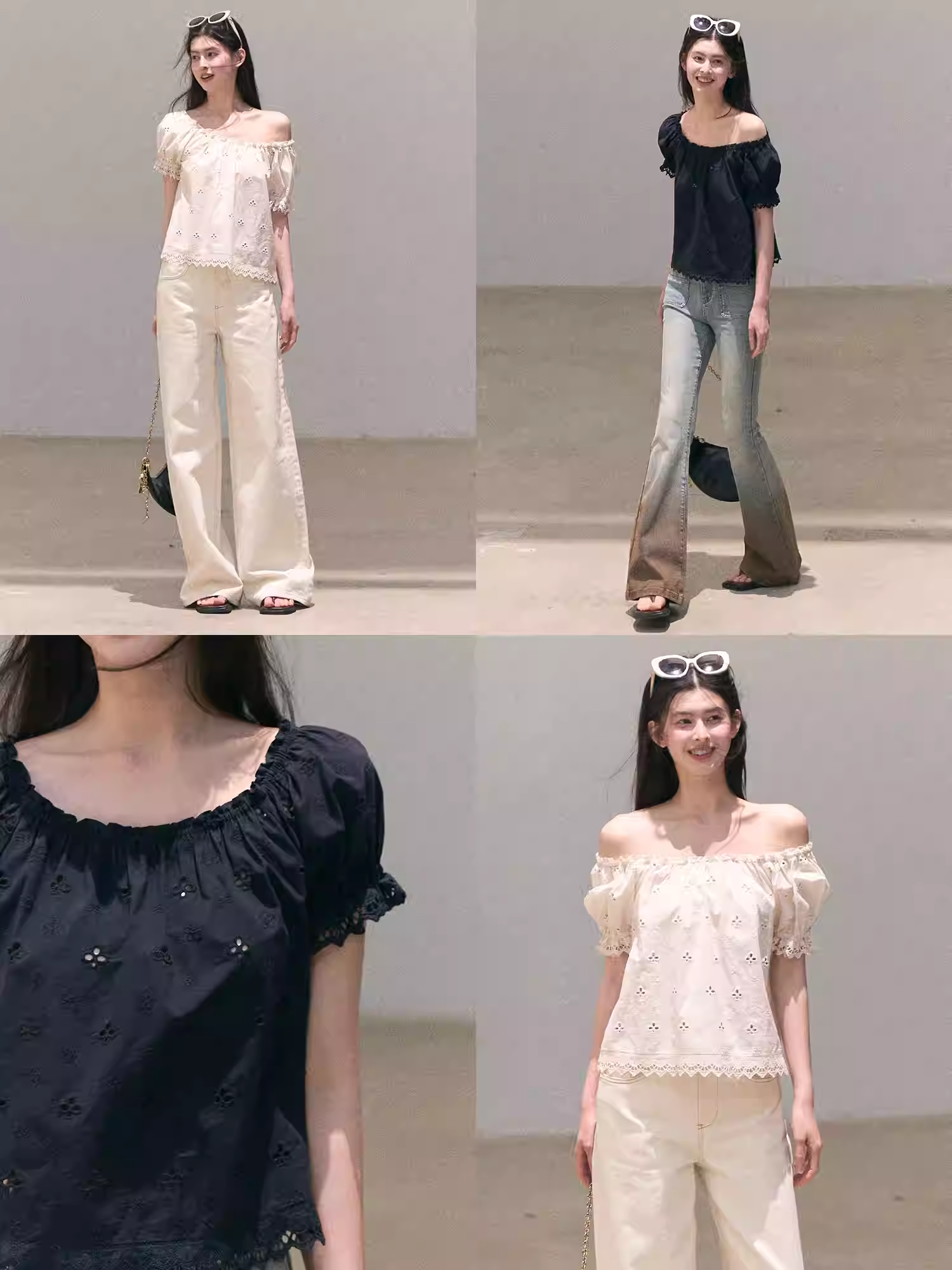 OAKMOO Lace cut-out Peter Pan collar short-sleeved t-shirt