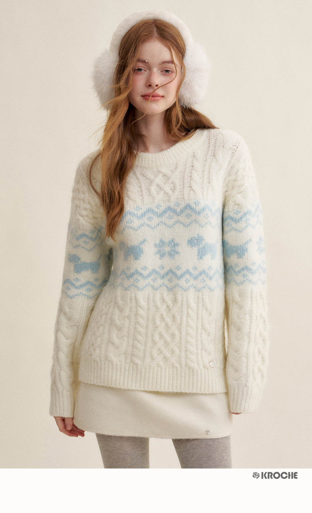 KROCHE Kroche Fair Isle Color Block Knit Crewneck Sweater by Zhao Jinmai