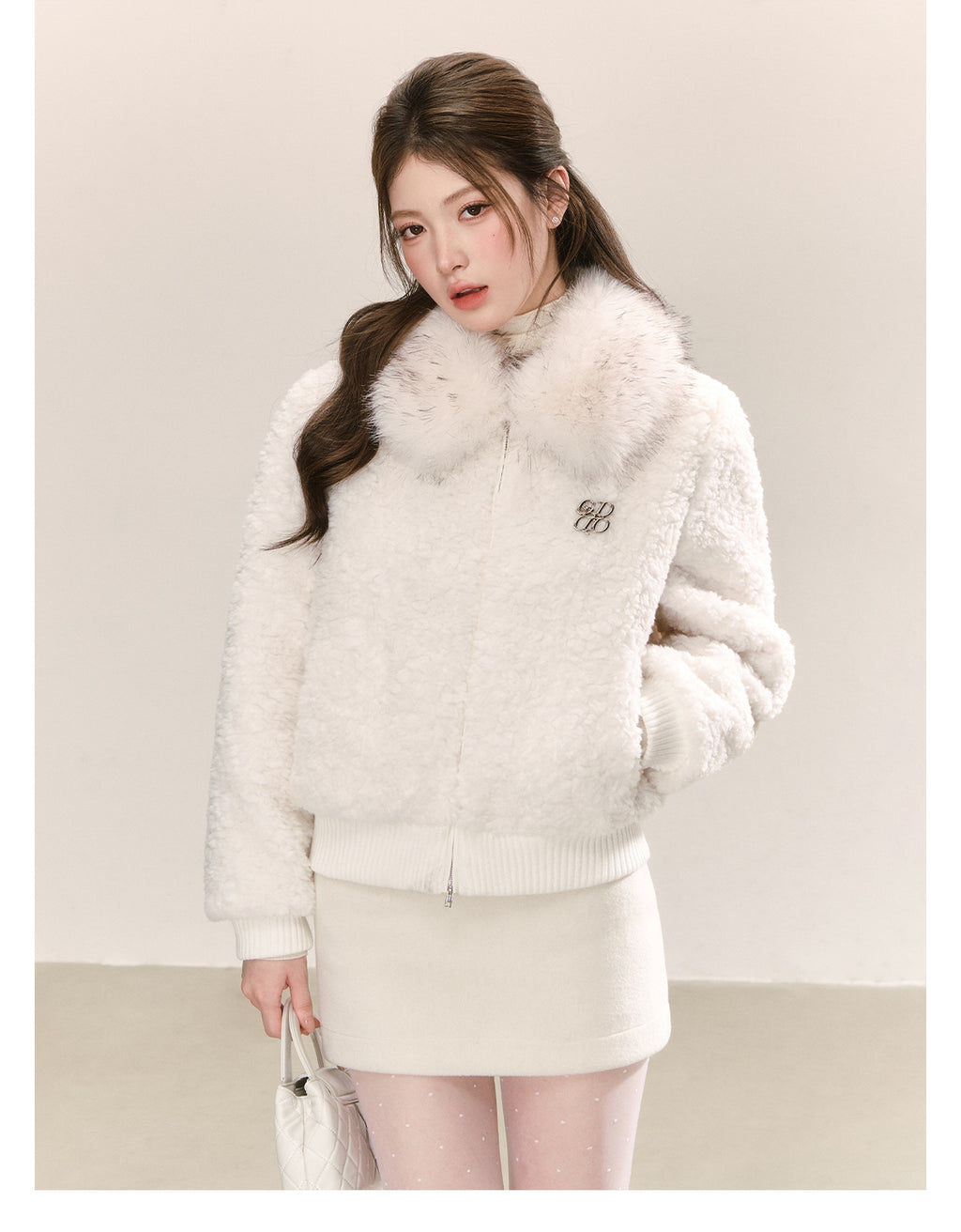 QDQD Cute Korean style short fur collar coat, thick and warm for fall and winter, super cute velvet coat