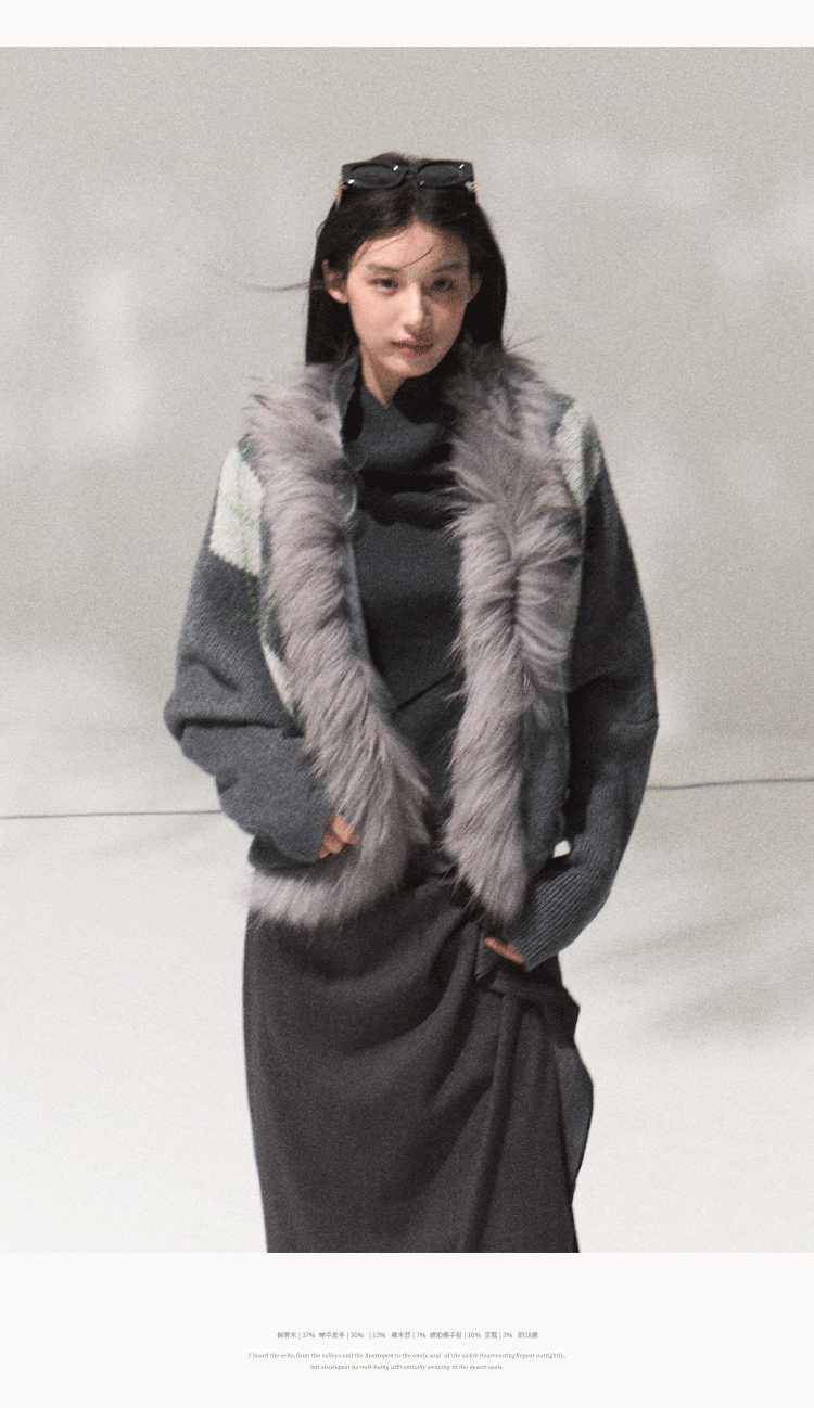 OAKMOO "Tangible Gift" - Women's Loose Cardigan with Raccoon Collar, Thick and Warm Coat.