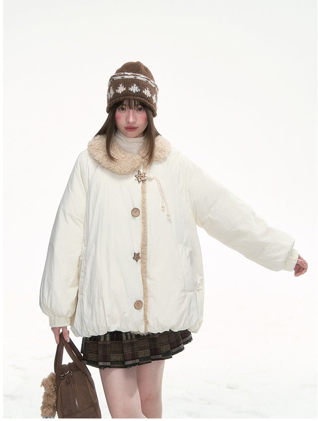 CANSTOREGIRLS 'Rongjian Xingtui' Canned Food Store winter thick warm white bud collar down jacket 90 new