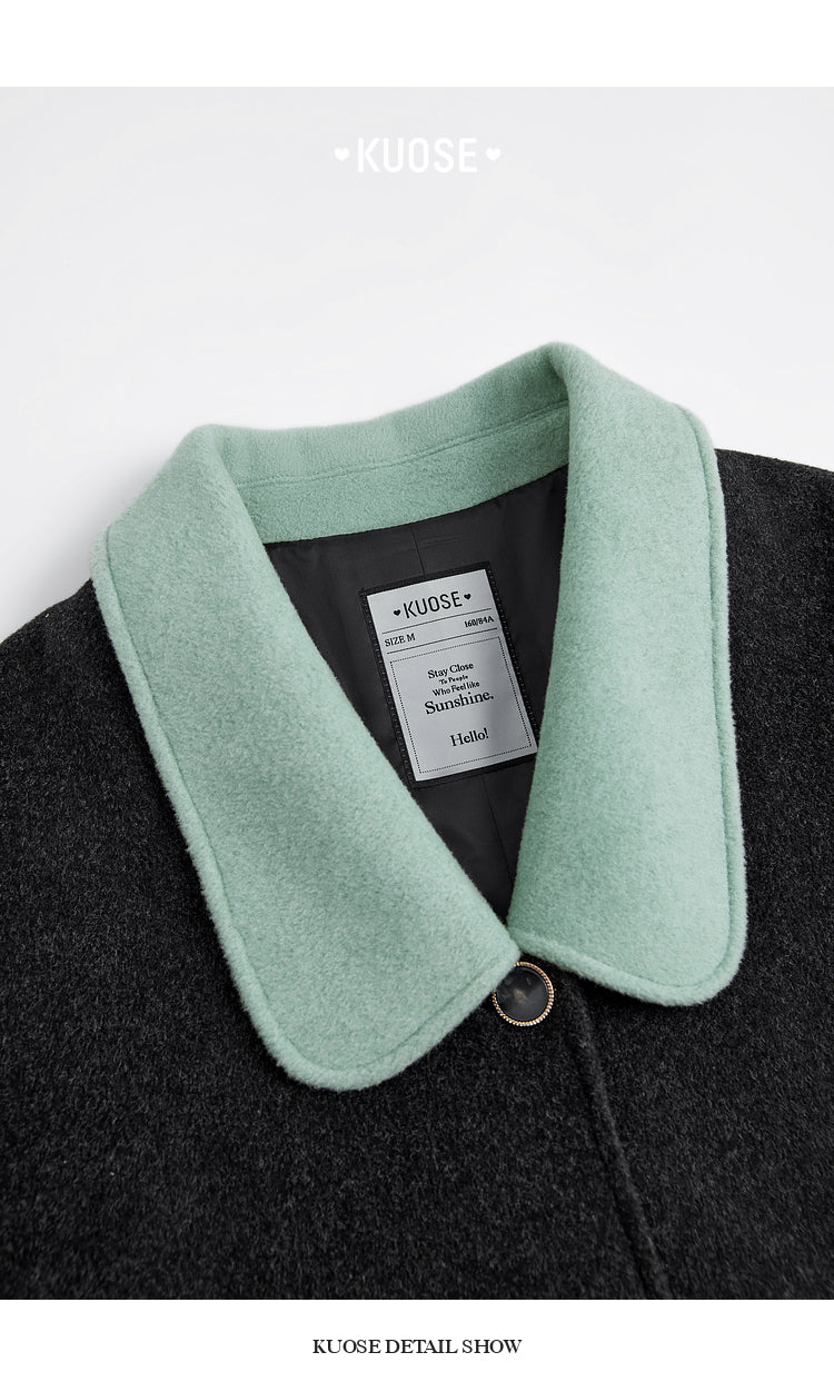 KOUSE Women's 2025 New Autumn Winter Classic Medium-Long Woolen Coat Black and Gray