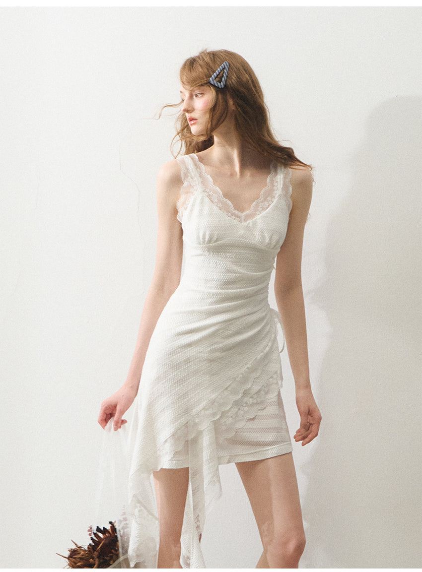 Free Afternoon White Asymmetrical Layered Strapless Lace Boholbling Dress