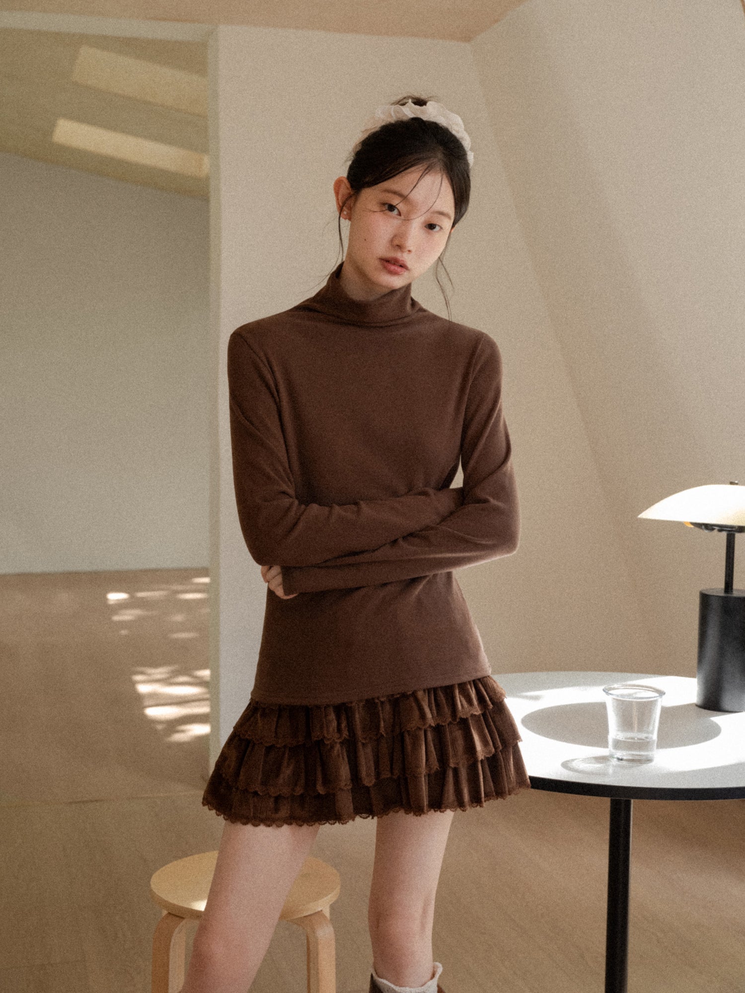 CANTONSTORY Guangzhou Story women's winter retro solid color high-neck long-sleeved T-shirt, new style, loose and warm