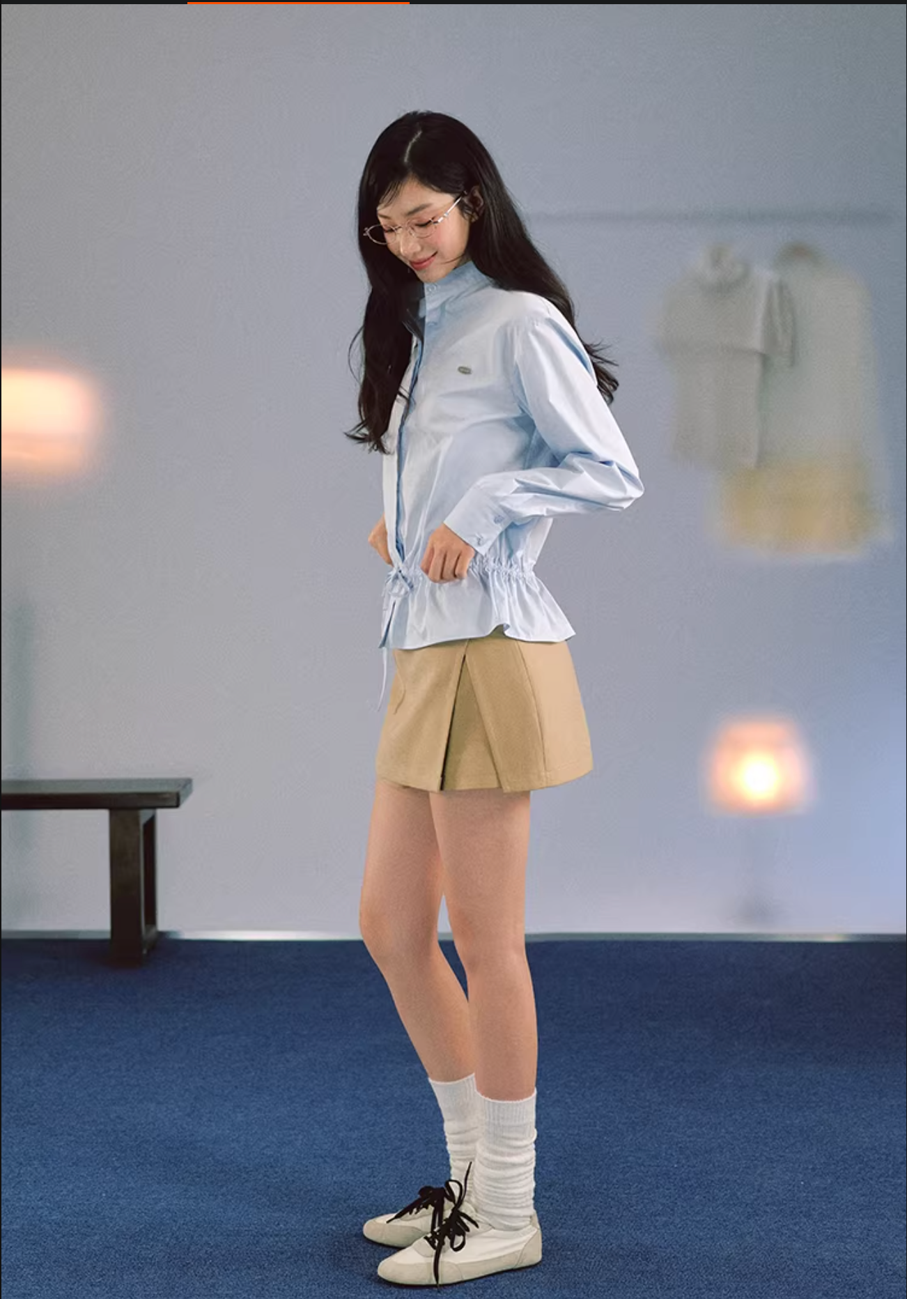 LaluneDuCiel Korean-style women's T-shirt made of pure cotton, loose, comfortable, with drawstring