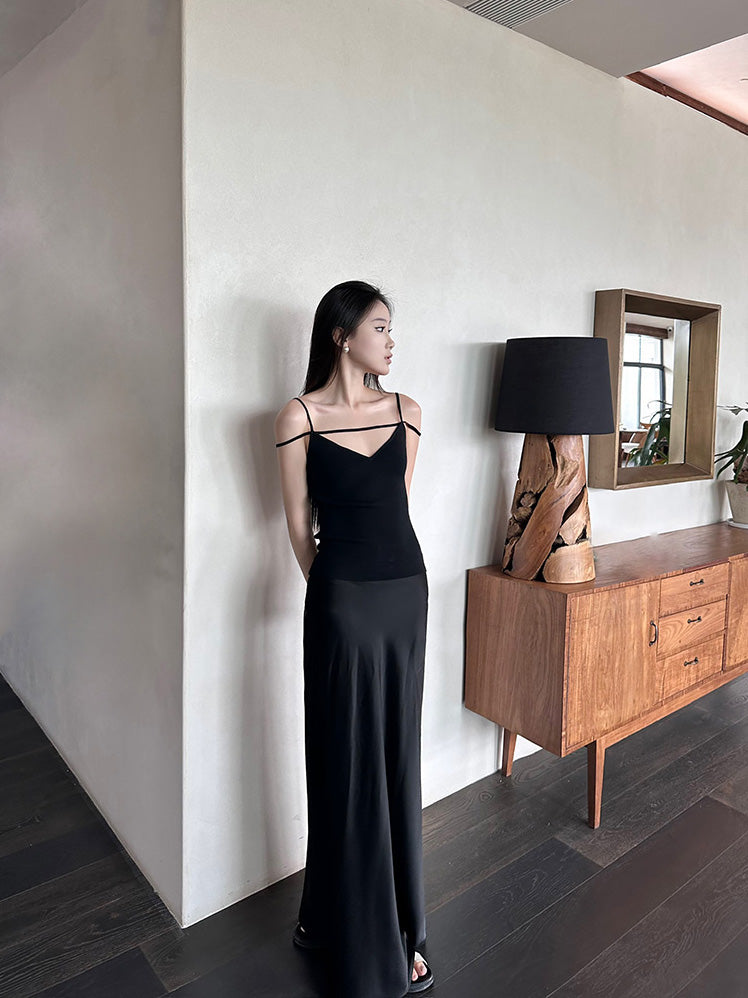 5werkwen high-waisted, versatile, figure-hugging, sexy long satin acetate dress.