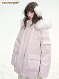 CANSTOREGIRLS Canned Goods Store's 'Winter Love Song' hooded parka features a detachable fur collar and 90 white down feathers.