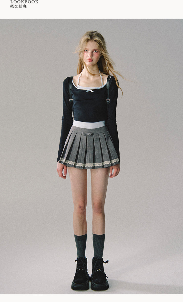 OAKMOO "Let Love Flow" Classic Gray Low-Waist Pleated Skirt for College Girls (Sale)