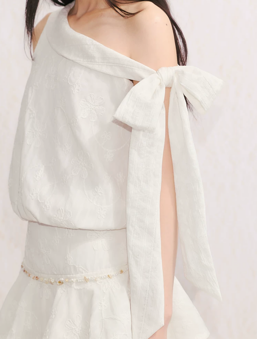 UMOUMO Sweet summer dress for girls, off-shoulder, pleated, floral pattern, butterfly waist.