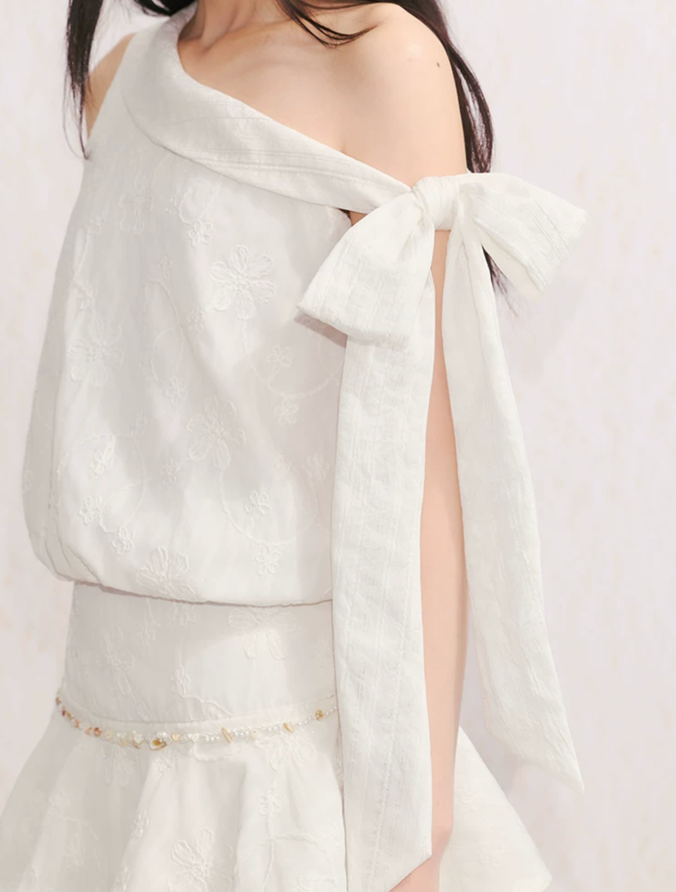 UMOUMO Sweet summer dress for girls, off-shoulder, pleated, floral pattern, butterfly waist.