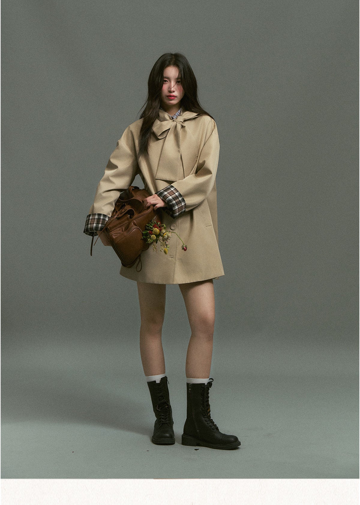 SUNSETPARK "Autumn Overture" Classic Khaki Check Trench Coat