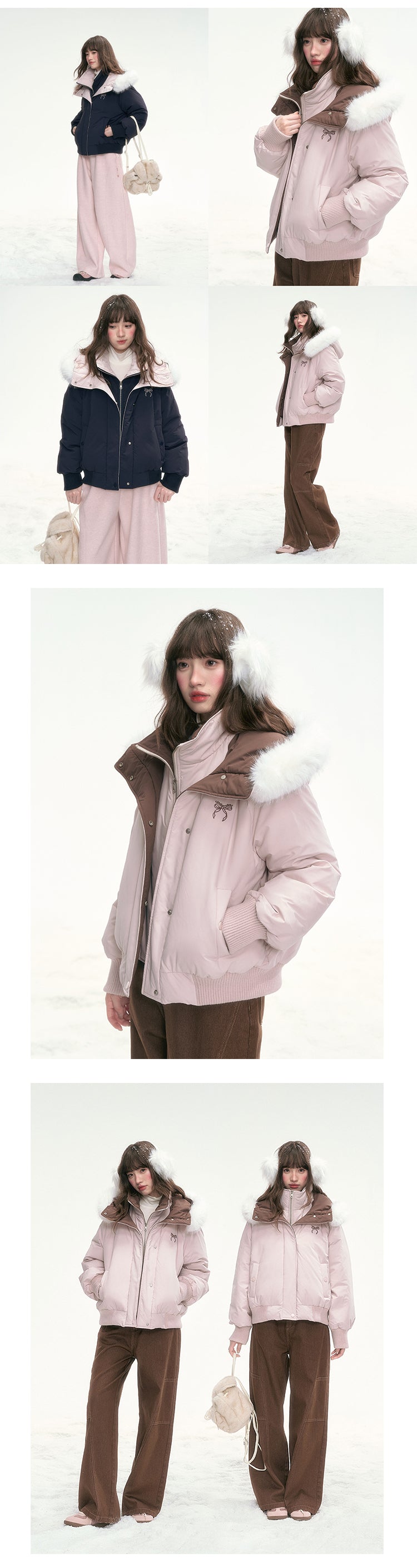 CANSTOREGIRLS Boxed goods store 'Snowy Sweet Berry' new national standard color block color two-piece faux down jacket 90% white duck feather