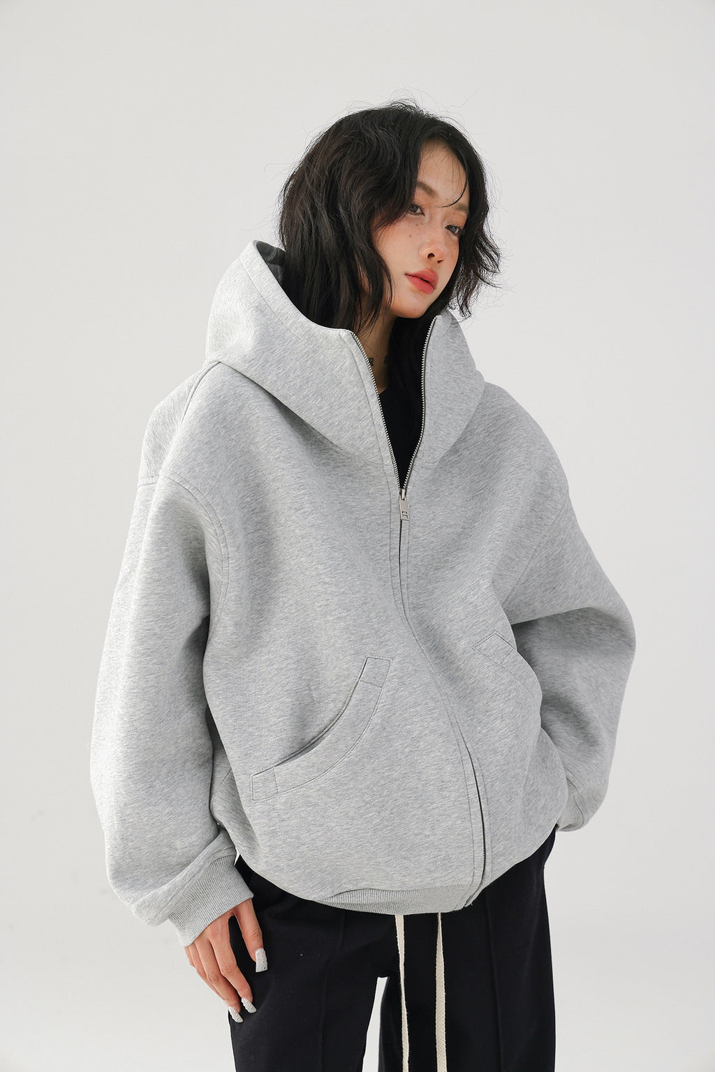 Acestudios grey fleece lined zip line hoodie