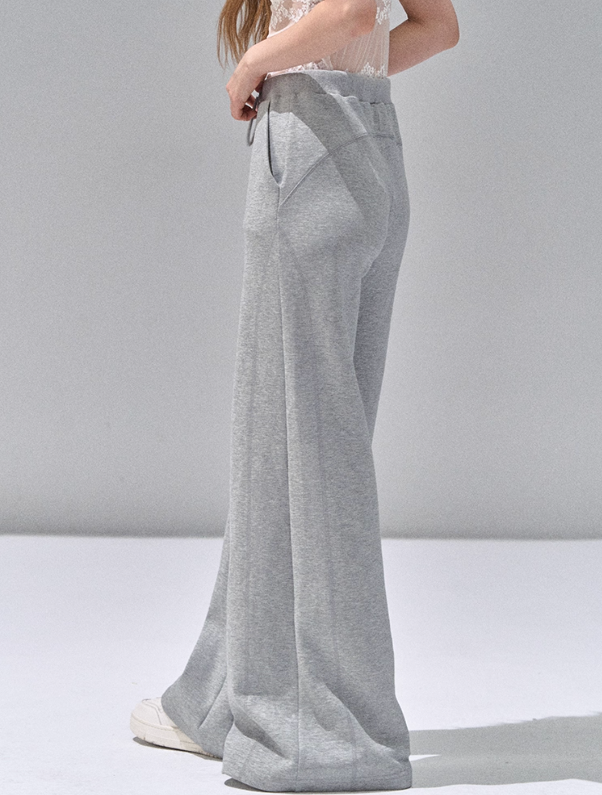 RECOIN R1C Women's Gray Drawstring High Waist Straight Leg Sweatpants, New Style Autumn/Winter 2025 Sports Pants/Pants