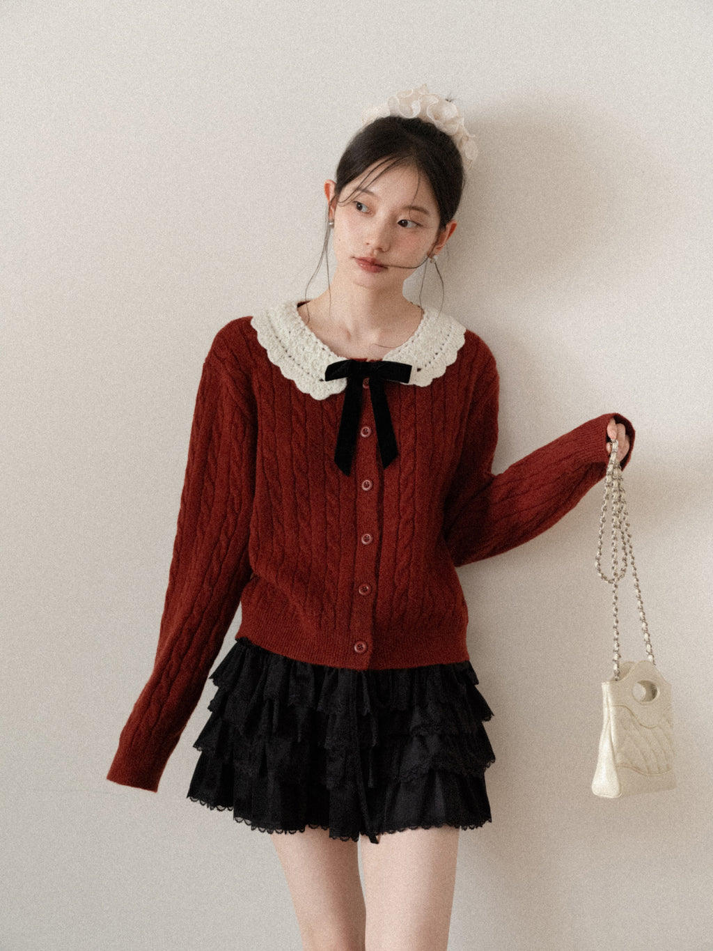 CANTONSTORY New winter style sweet apricot high-waisted midi dress for women, tight-fitting A-line dress, short skirt