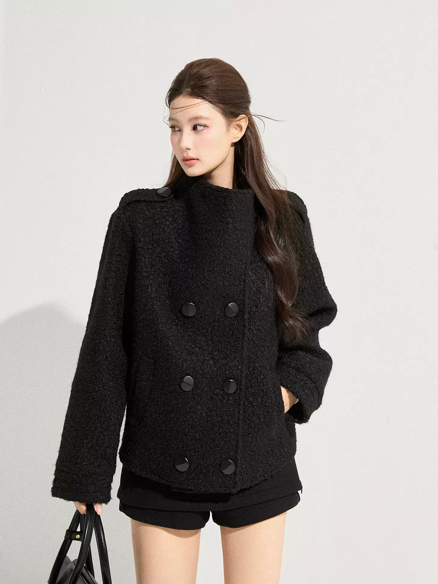 THEROUS Women's stand-up collar fleece jacket, new autumn/winter style, Korean fashion, high-end, loose-fitting, windproof