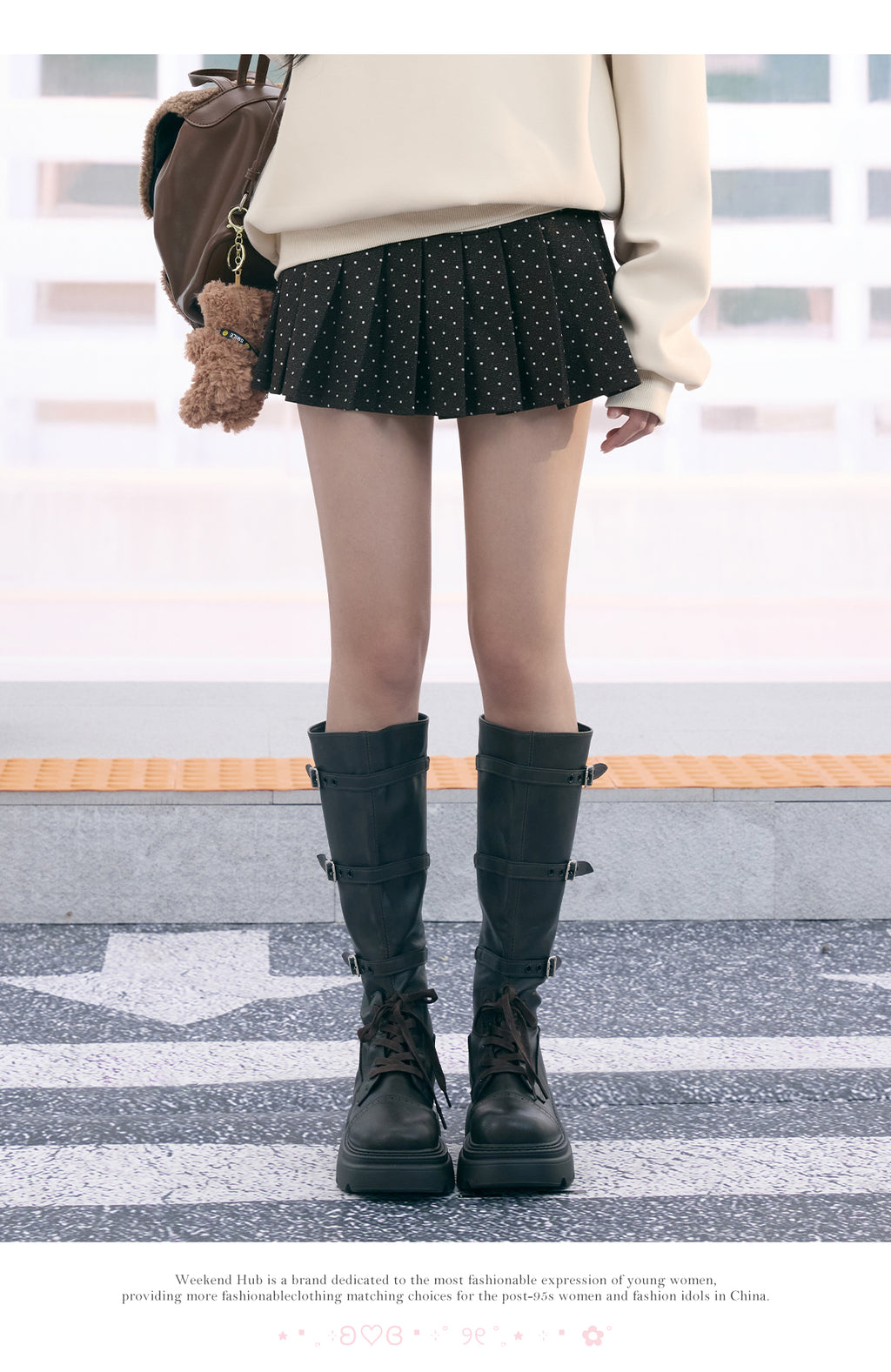 WEEKENDHUB Korean style polka dot pleated skirt contrast back 2025 new autumn small size women's super short skirt