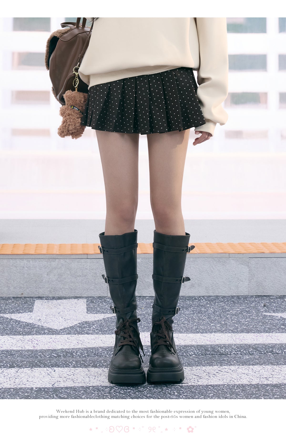 WEEKENDHUB Korean style polka dot pleated skirt contrast back 2025 new autumn small size women's super short skirt