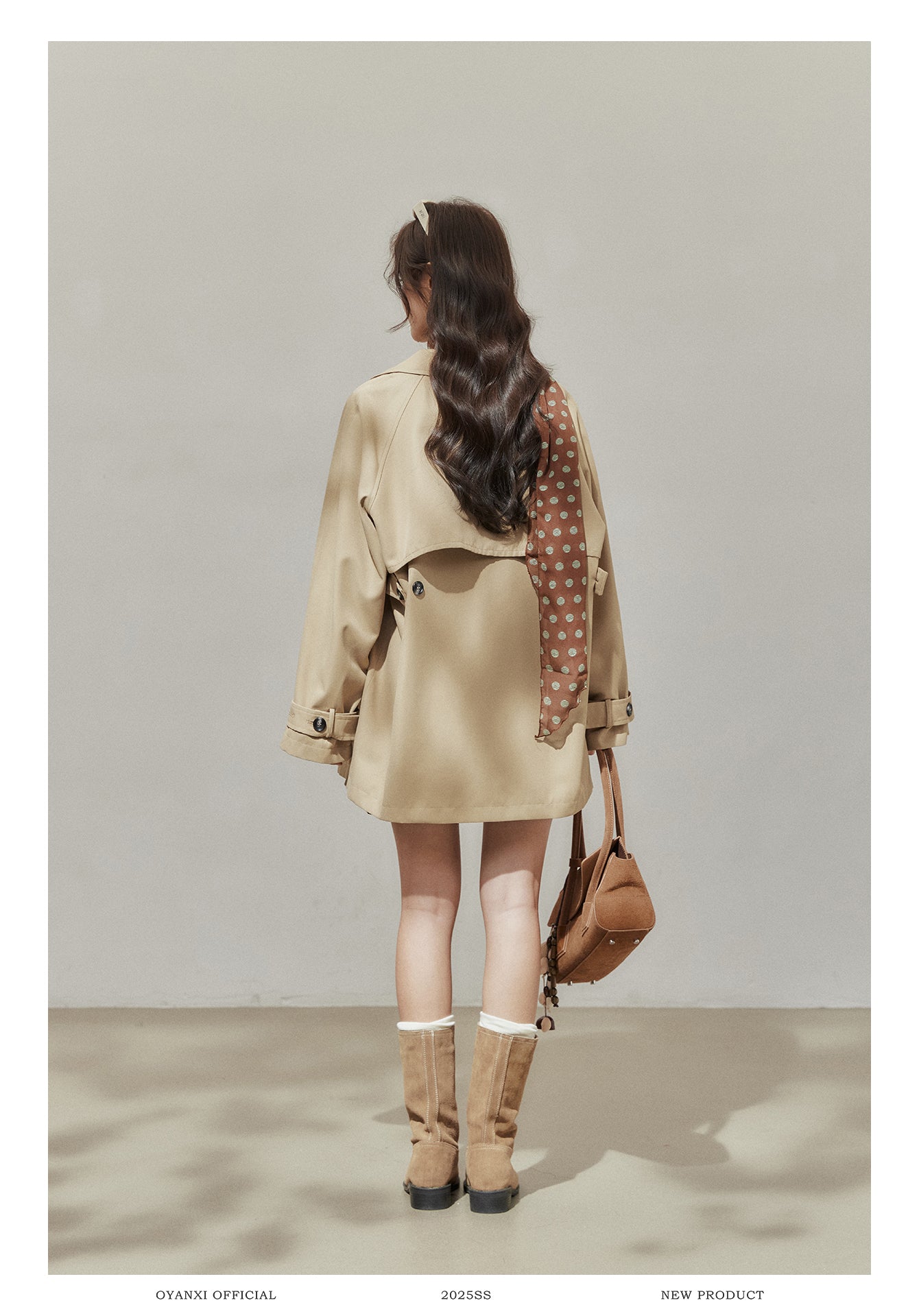 Oyanxi Women's Autumn "Freeze Paris" Khaki Raglan Long Sleeve Jacket, Short, Medium Length