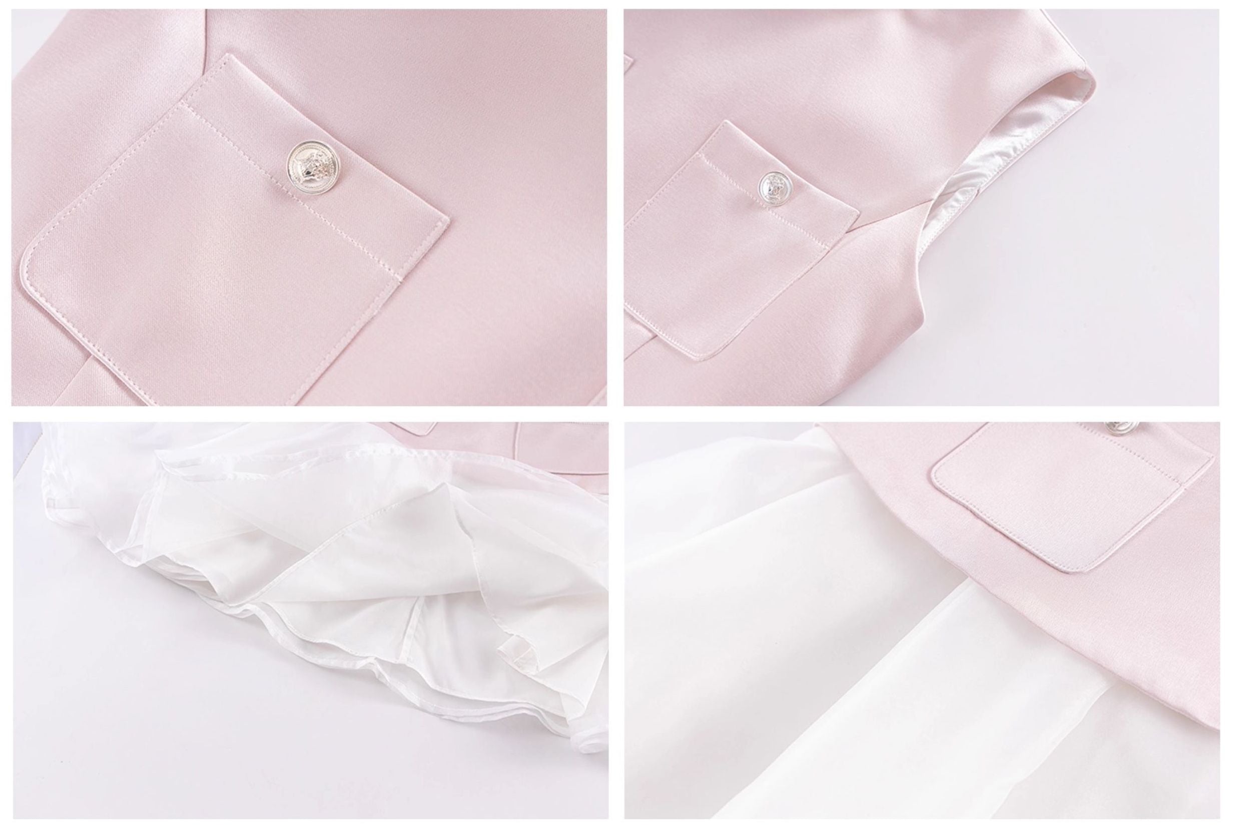 Pink satin dress with faux pearl mini turtleneck two-piece with puffy skirt and belt Recit