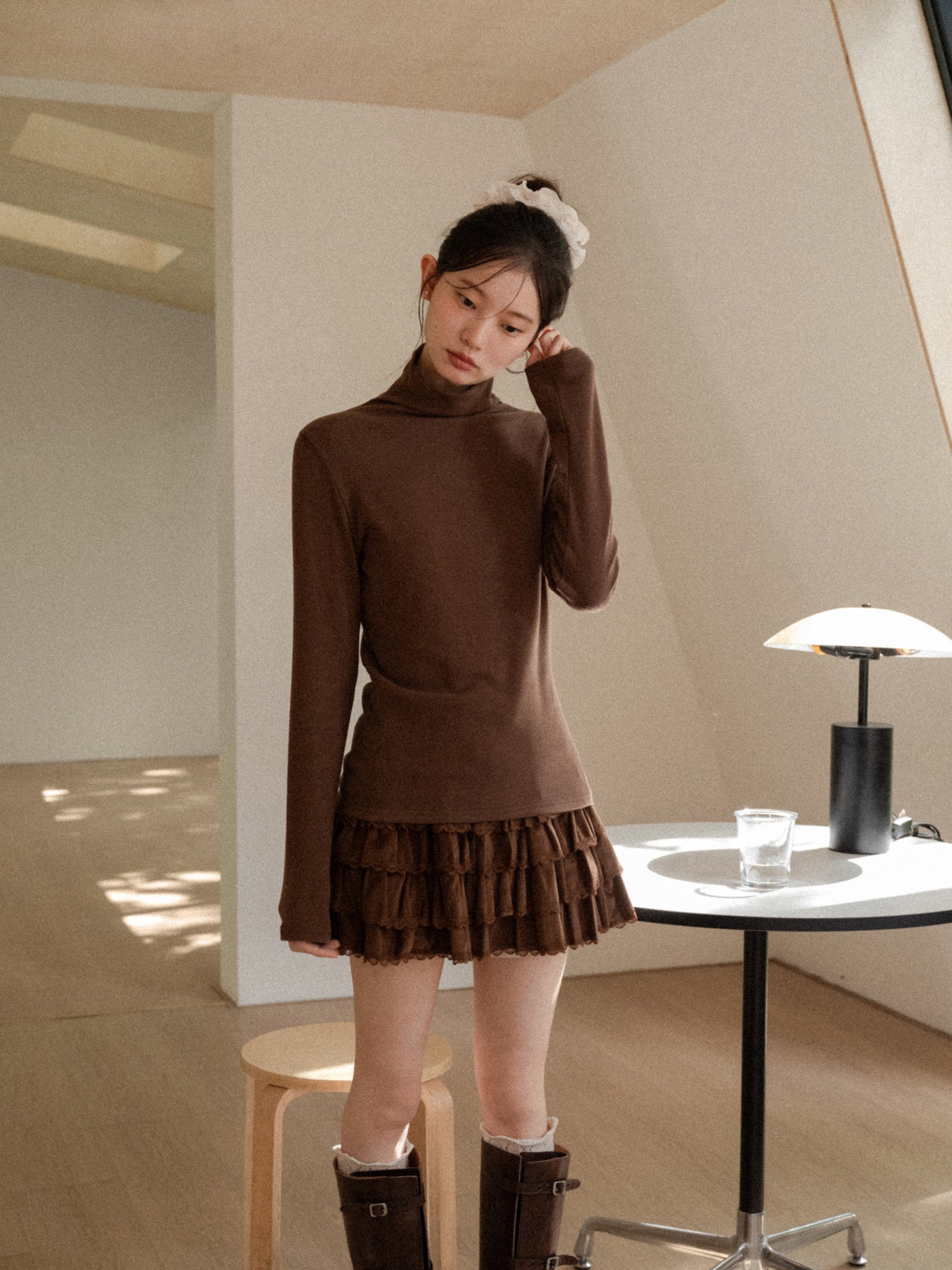 CANTONSTORY Guangzhou Story women's winter retro solid color high-neck long-sleeved T-shirt, new style, loose and warm