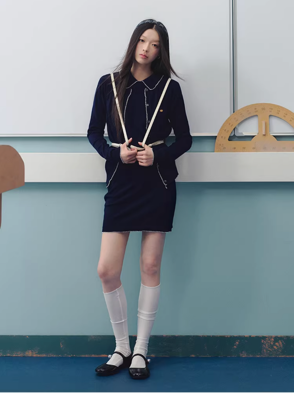 LaluneDuCiel Women's outfit includes knitted floral cardigan, short sleeves and knee-length skirt, French style
