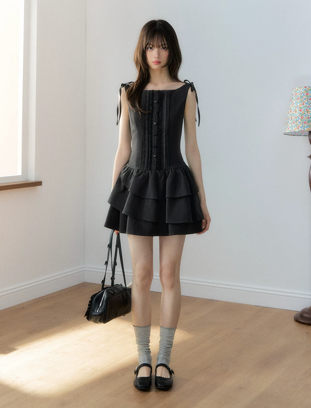 Soote Season Sleeveless puffy dress with flared waist, petal hem, Lyocell material, original design by.