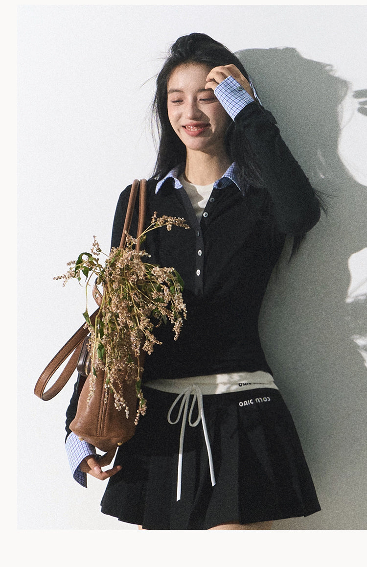 Oakmoo black pleated skirt, soft cotton, smooth satin waistband