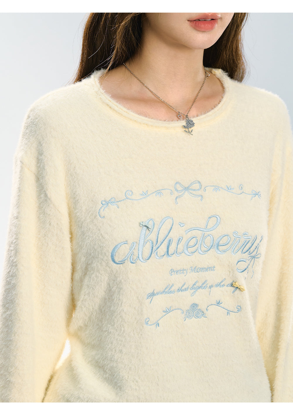 ABLUEBERRY Women's letter embroidered sweater, Autumn Winter, Soft and smooth, Round neck, Loose fit, Cute Korean style