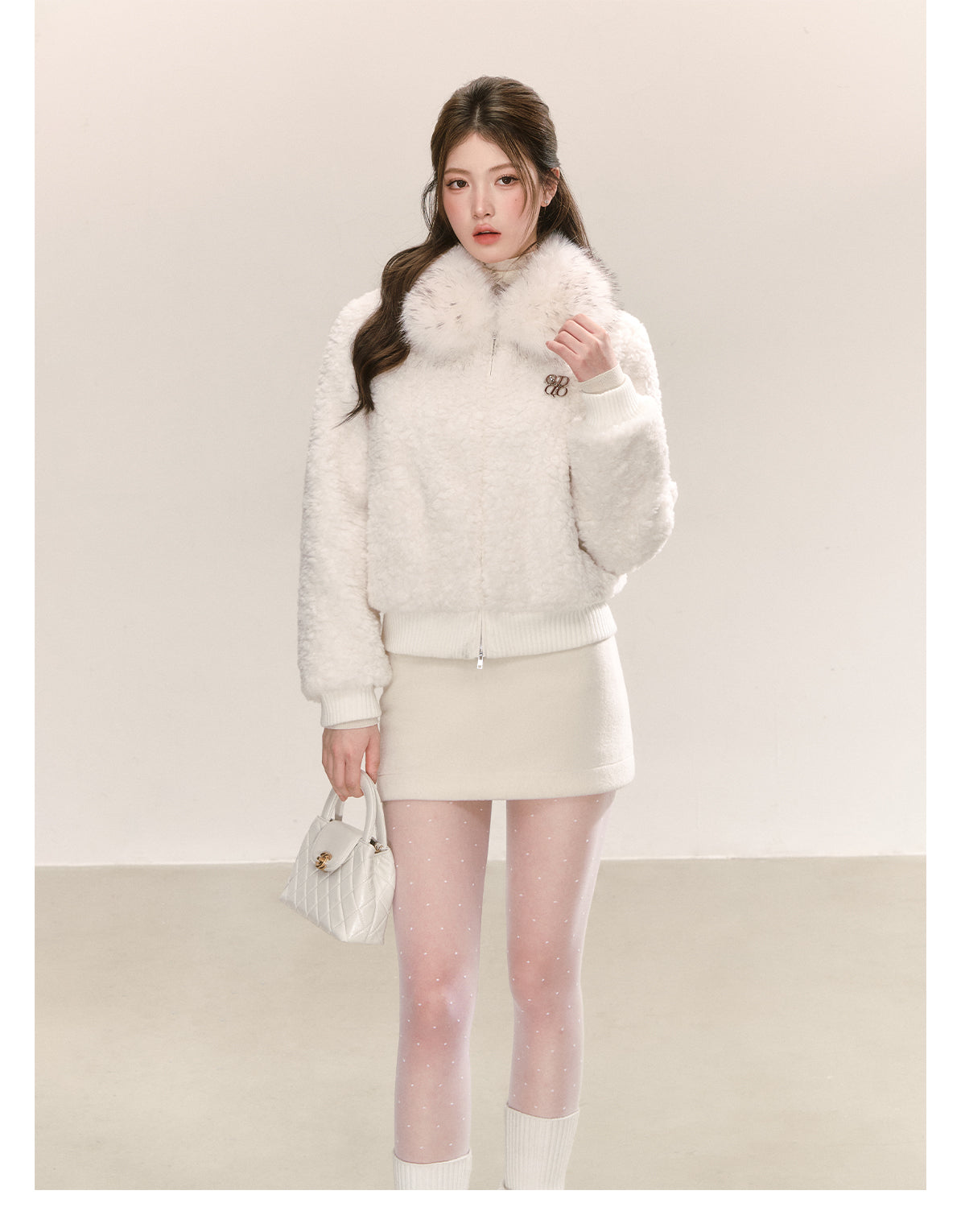 QDQD Cute Korean style short fur collar coat, thick and warm for fall and winter, super cute velvet coat