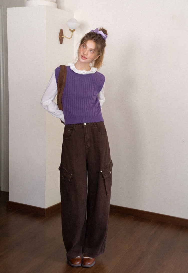 Korean style multi-layered round neck knitted sweater for women autumn and winter solid color, suitable for work EGGKA