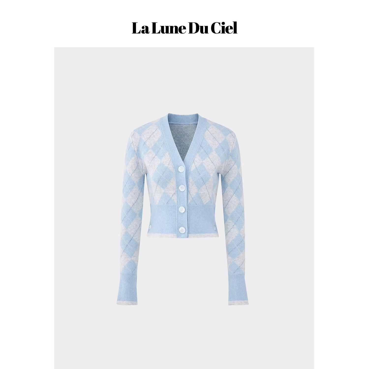 LaluneDuCiel Women's loose V-neck diamond-patterned wool cardigan, casual style from Academy of Advanced Intelligence.