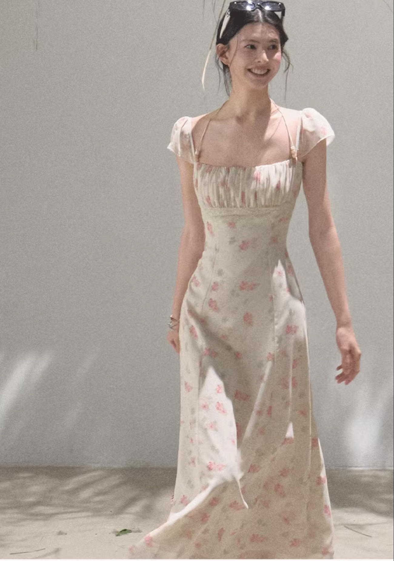 OAKMOO "My Own Moon" beaded halter neck dress, slim waist, unique floral pattern