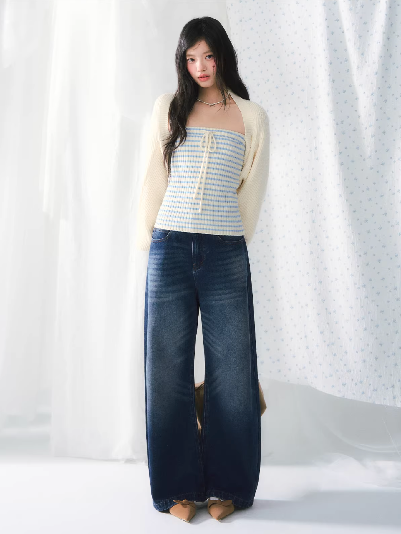 WEEKENDHUB Women's Spring/Summer 2026 two-piece set, including plaid strapless top and knitted cardigan