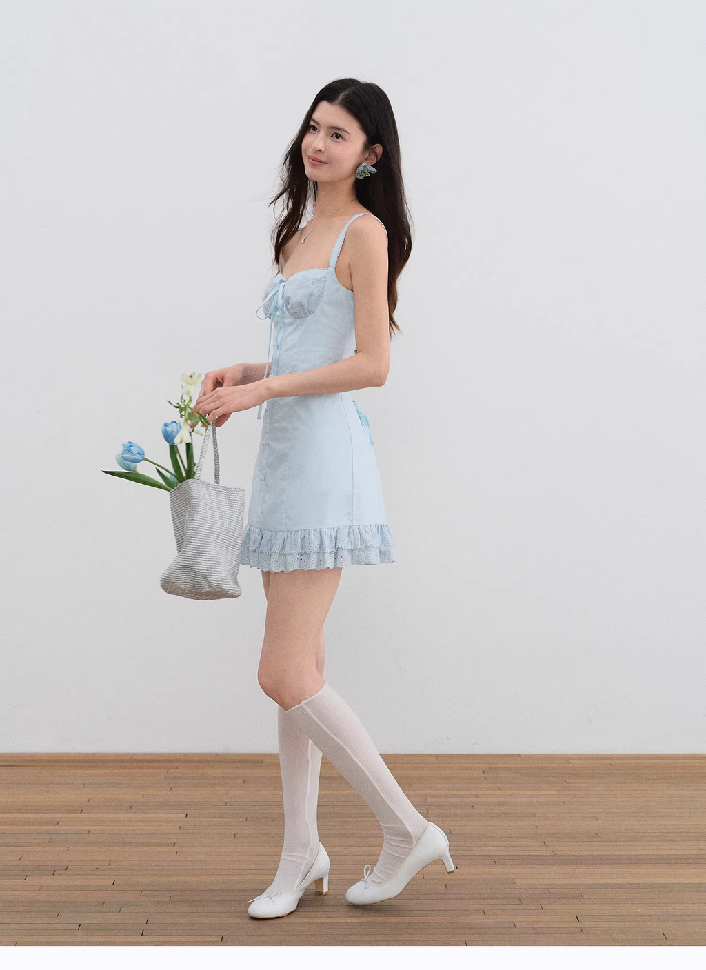 LaluneDuCiel Romantic French short dress, thick material, elegant design for women.