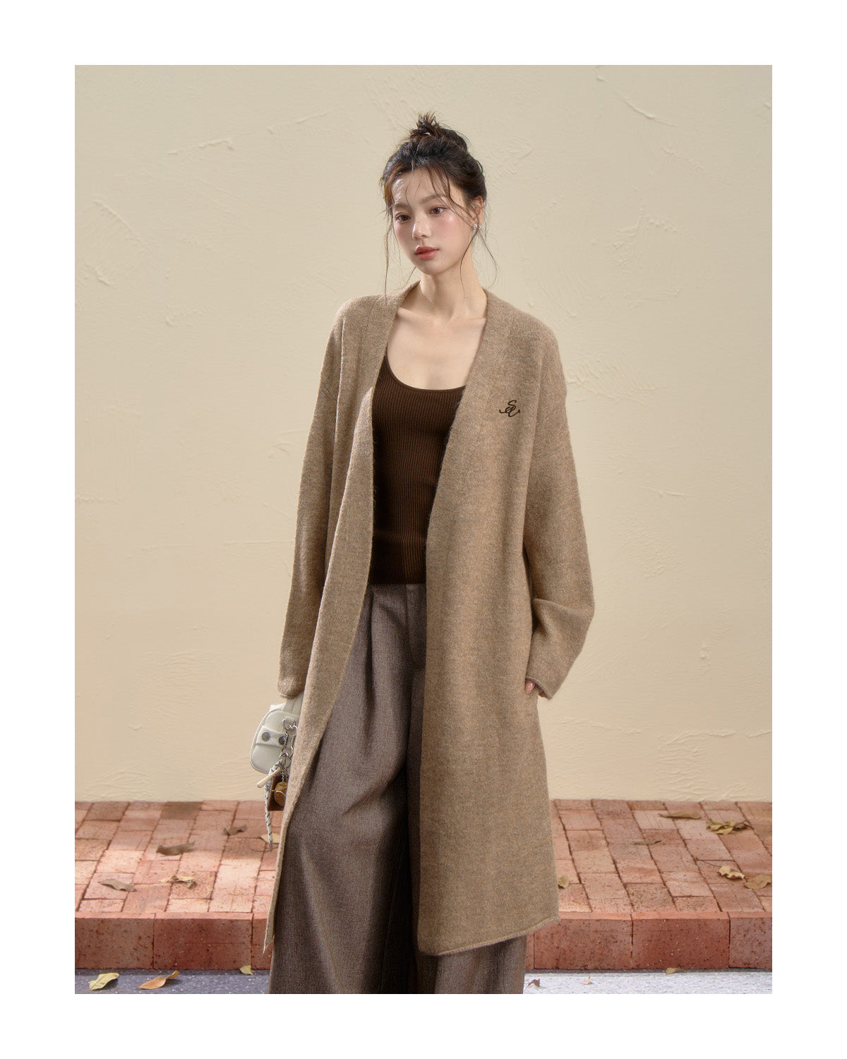 INSLIISA Women's Korean Style Loose and Fluffy Slim Long Wool Coat New Autumn Style Camel Color Niche Coat