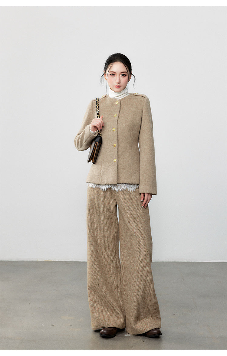 New fashion classic style woolen coat and lace turtleneck autumn and winter t-shirt set, high-end waist-hugging fit for women Yuzhi
