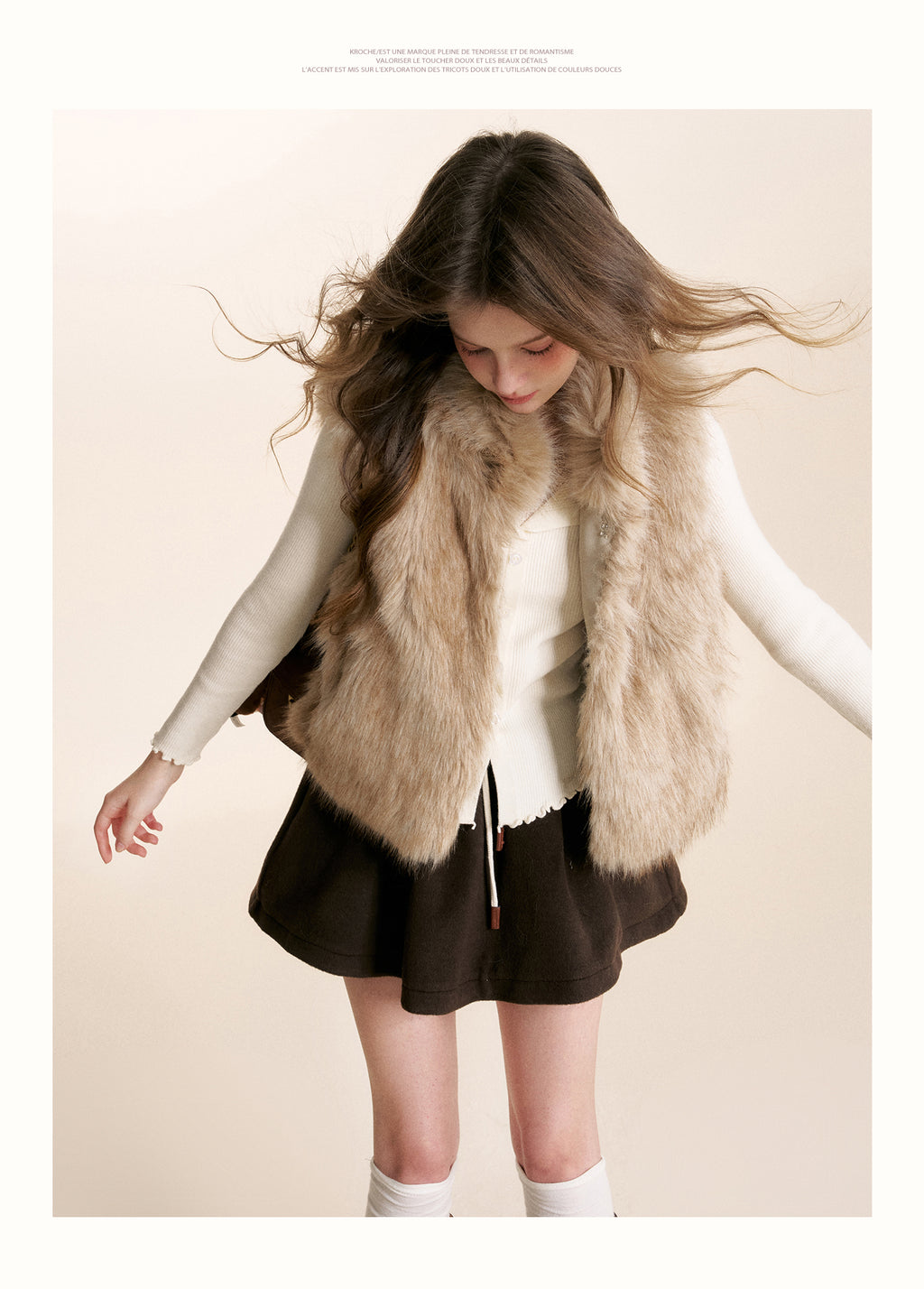 KROCHE Safari Core 25aw Eco-Friendly Fur Short Stand Collar Overcoat, Thick and Warm