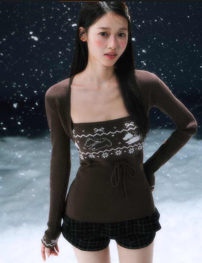 WEEKENDHUB Women's Fair Isle 2025 Sweater Two Piece Layered Knit Cardigan Autumn Winter